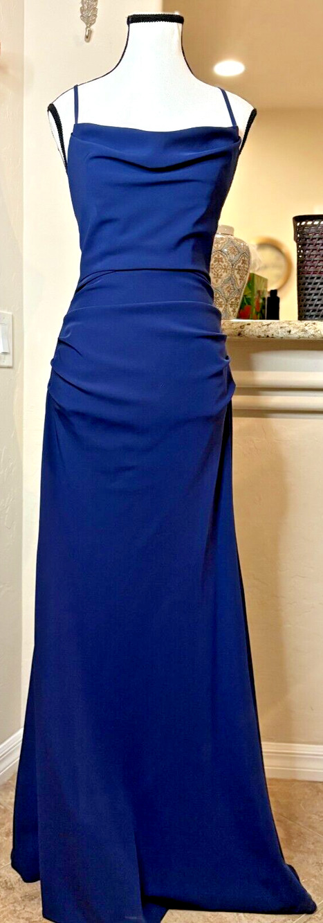 Galina Signature Navy Blue Formal Gown Crisscross back Size 4 NEW MSRP $189